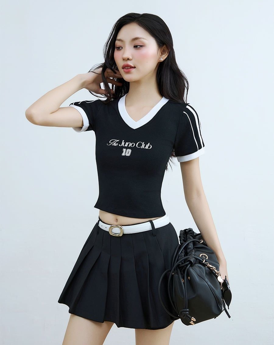  Áo thun ôm phối màu in chữ 