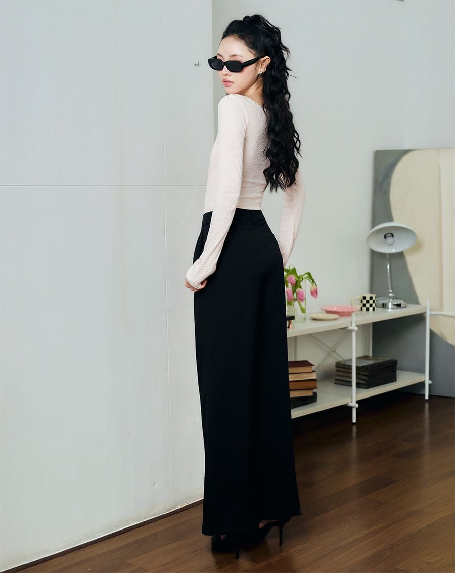  Quần tây ống suông xếp ly vải mềm 