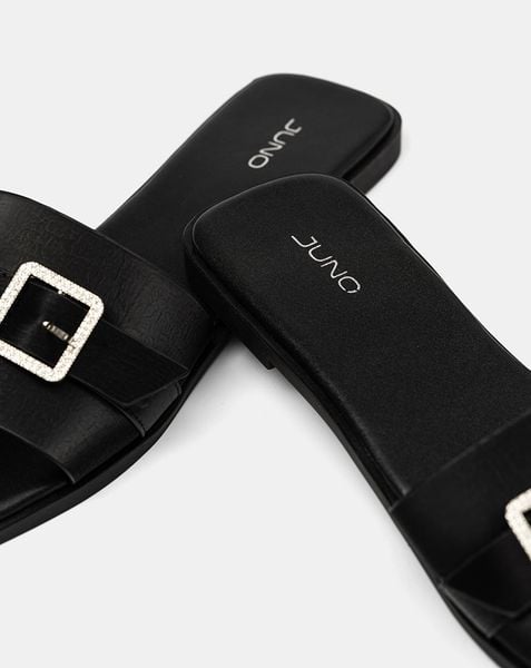  Giày Sandal Phối Quai Buckle Đính Đá 