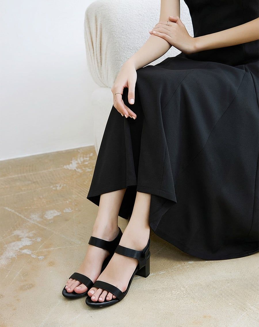  Giày Sandal Gót Trụ Quai Ngang Basic 