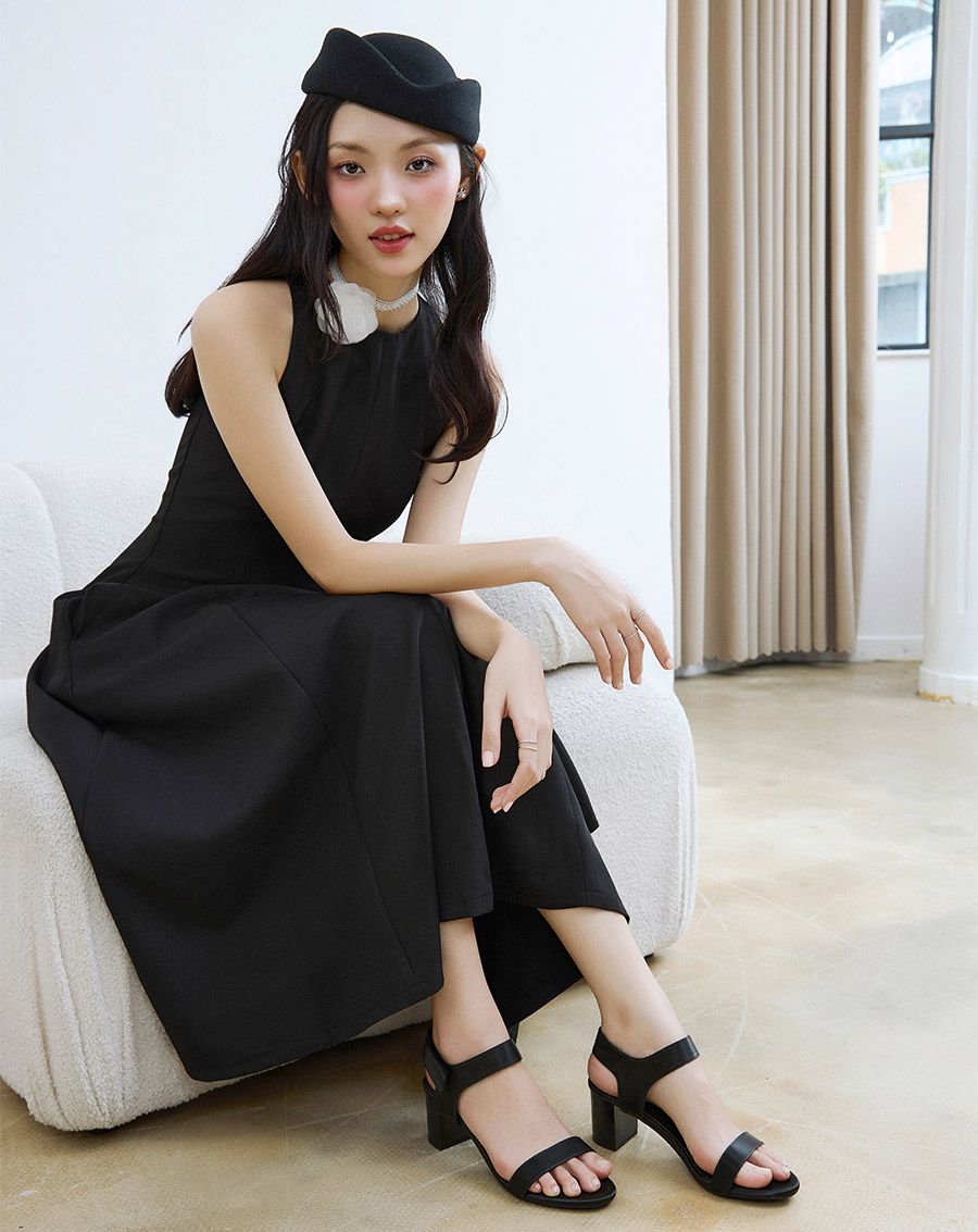  Giày Sandal Gót Trụ Quai Ngang Basic 