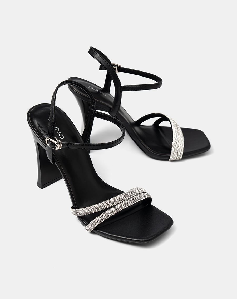  Giày Sandal Cao Gót Phối Hai Quai Đá Trang Trí 