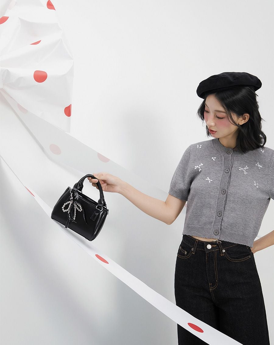  Túi Xách Nhỏ Top Handle Trang Trí Charm 