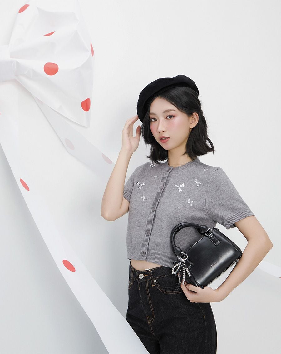  Túi Xách Nhỏ Top Handle Trang Trí Charm 