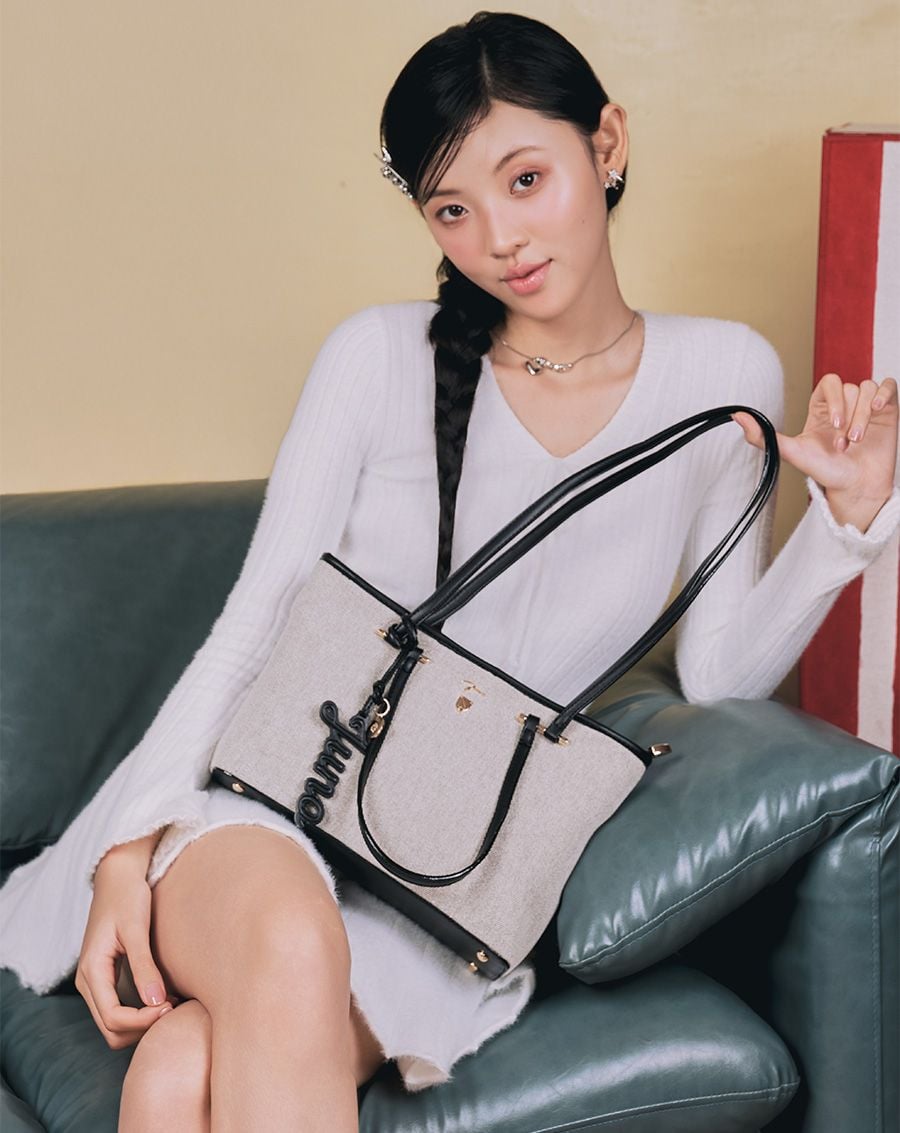  Túi Xách Trung Tote Bag Double-Handle Trang Trí Charm Juno 