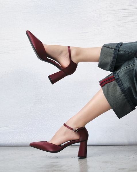  Giày Cao Gót Pump Quai Cổ Chân Bít Gót 