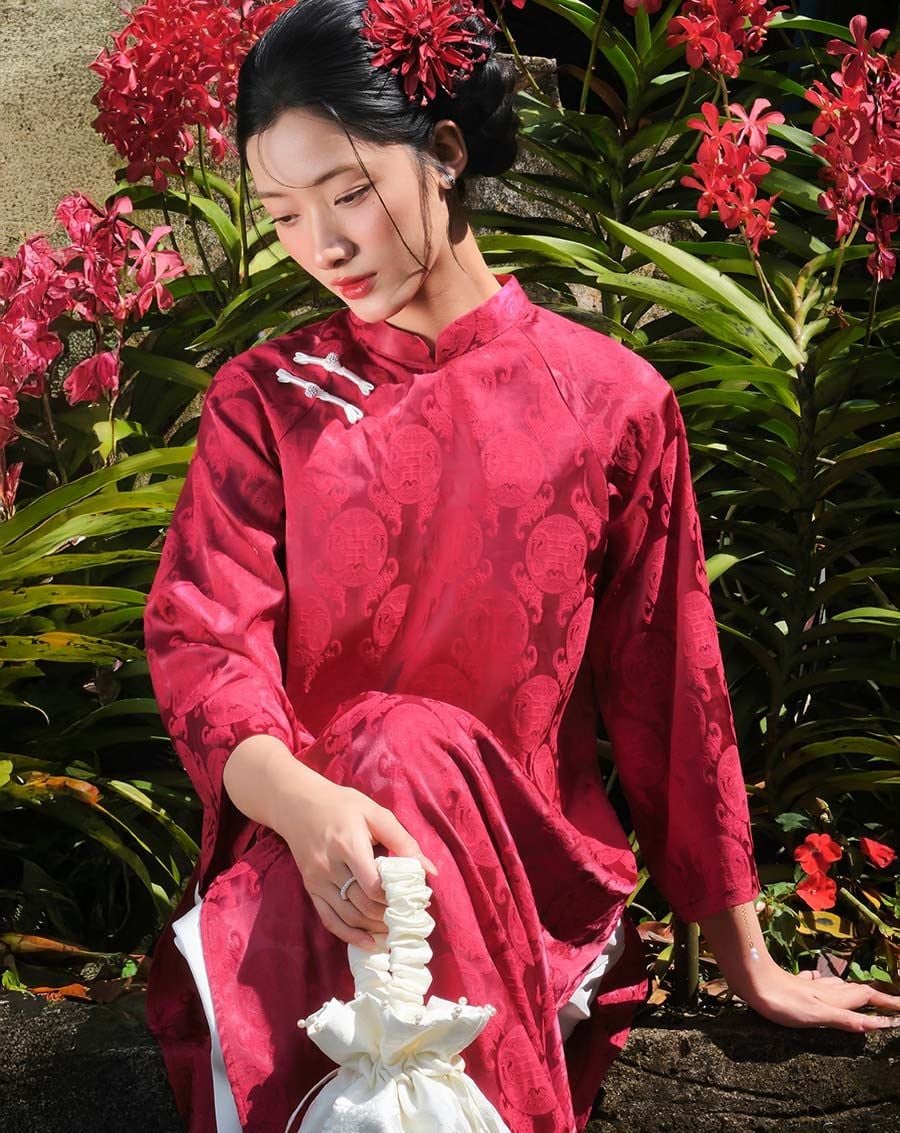  Tặng túi - Set Áo Dài Thọ Duyên Đỏ 