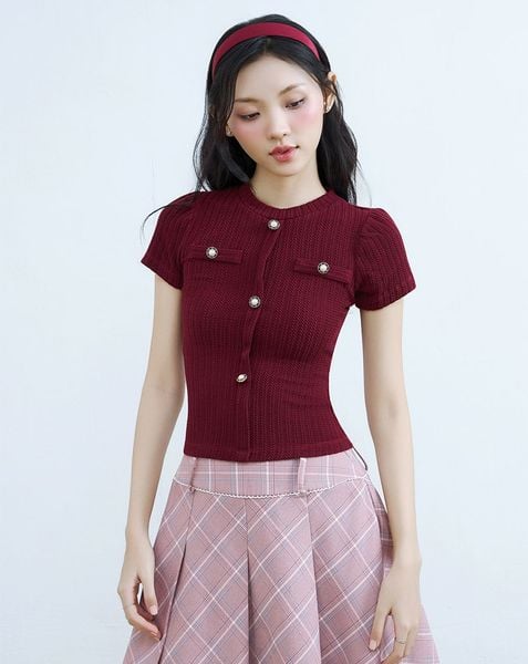  Áo thun tay phồng phối nút kiểu 