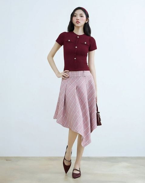  Áo thun tay phồng phối nút kiểu 