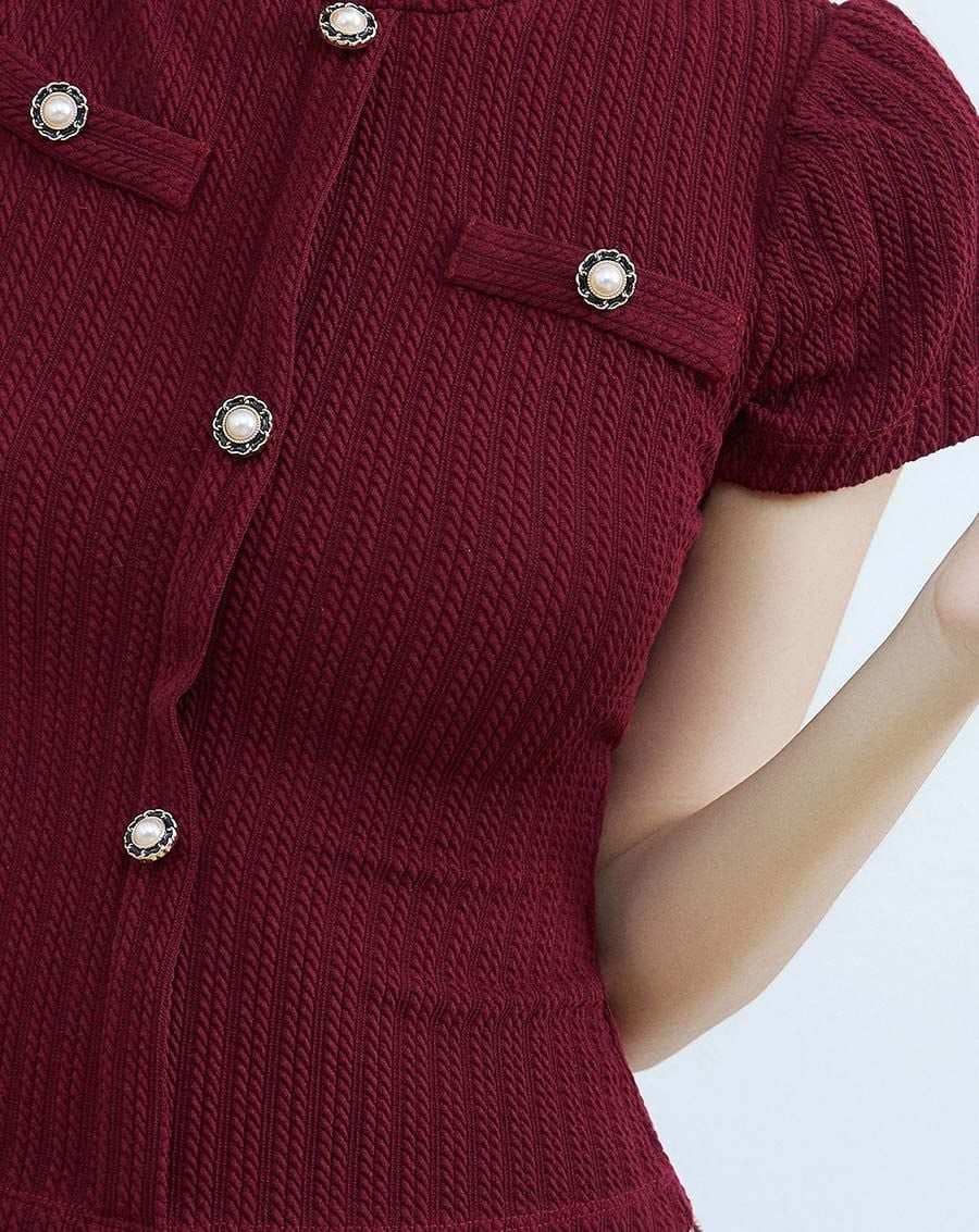  Áo thun tay phồng phối nút kiểu 