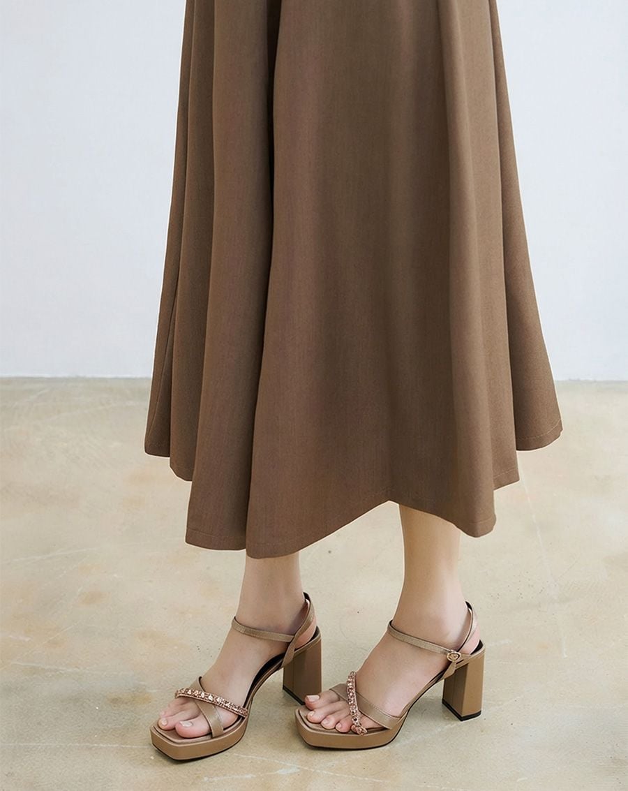  Giày Sandal Đế Đúp Phối Quai Đính Đá 