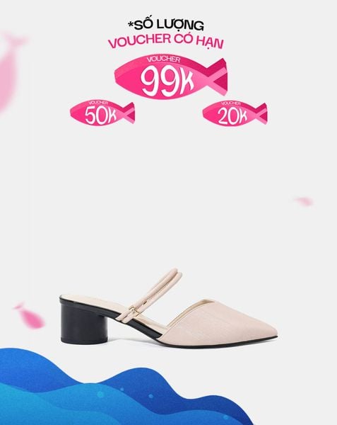  Giày Mules Mũi Nhọn Gót Trụ 