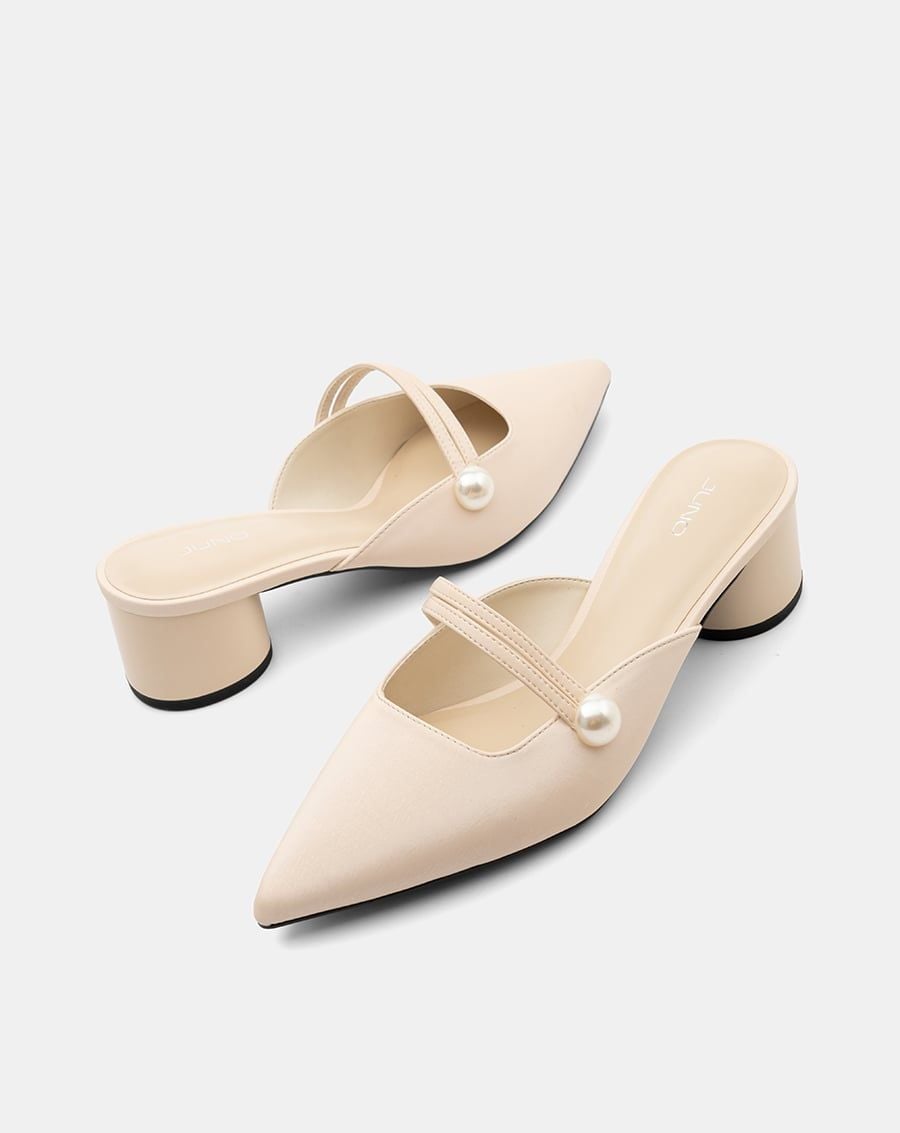  Giày Cao Gót Mules Phối Khóa Ngọc Trai 