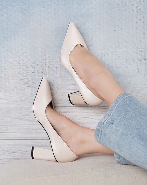  Giày Cao Gót Pump Gót Cao Cổ Chữ V 