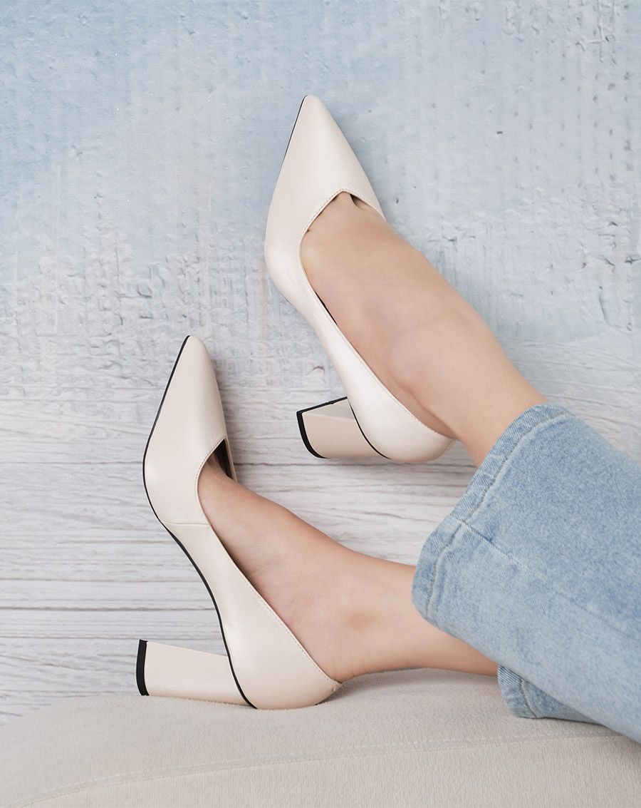  Giày Cao Gót Pump Gót Cao Cổ Chữ V 