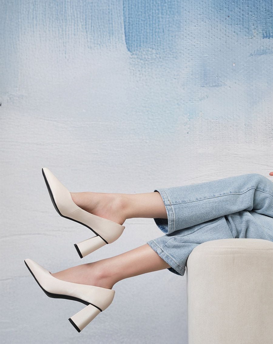  Giày Cao Gót Pump Gót Cao Cổ Chữ V 