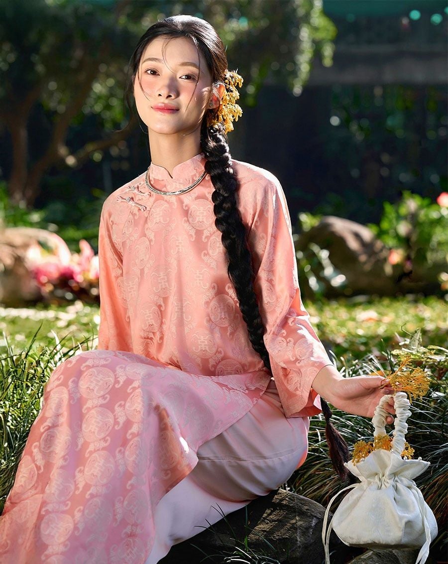  Tặng túi - Set Áo Dài Thọ Duyên Hồng 