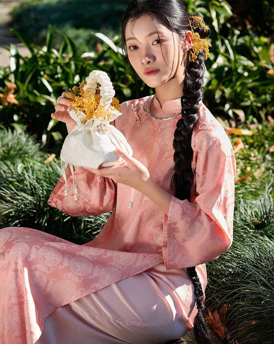  Tặng túi - Set Áo Dài Thọ Duyên Hồng 
