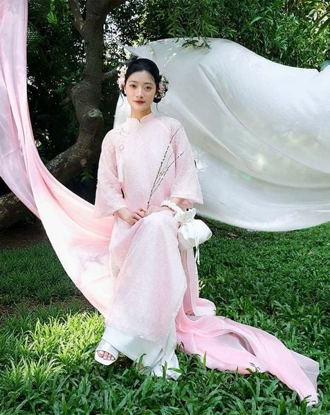  Tặng túi - Set Áo dài Vân Sa Hồng 