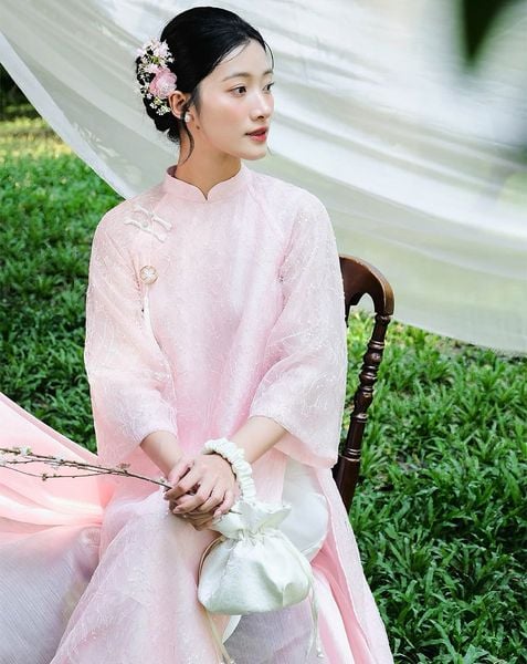  Tặng túi - Set Áo dài Vân Sa Hồng 