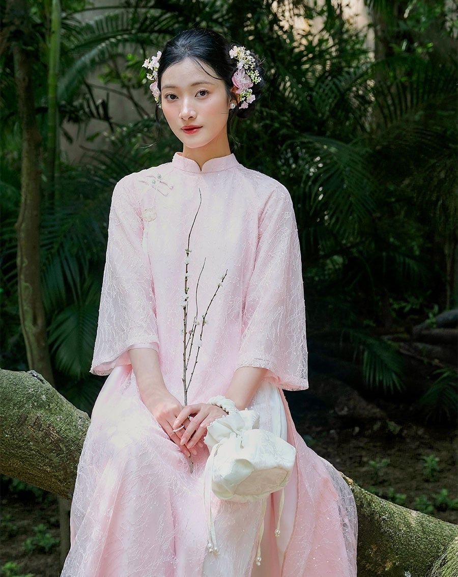  Tặng túi - Set Áo dài Vân Sa Hồng 