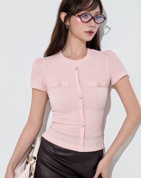  Áo thun tay phồng phối nút kiểu 