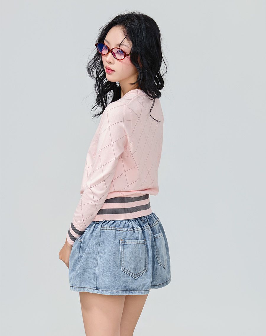  Áo cardigan dệt kim phối line màu 