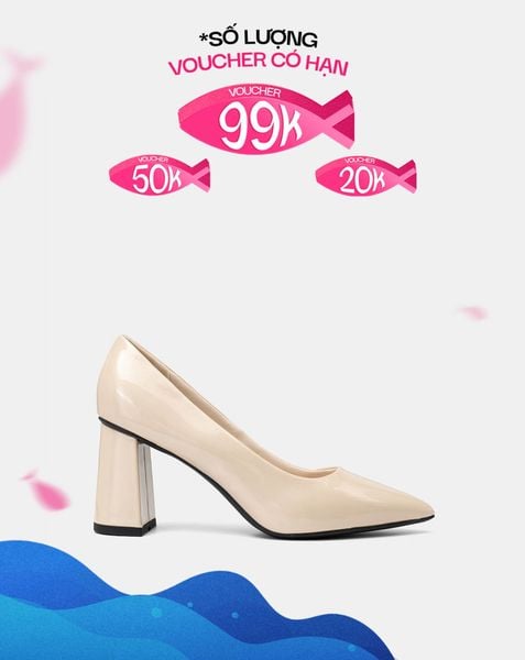  Giày Cao Gót Pump Gót Trụ Mũi Nhọn 