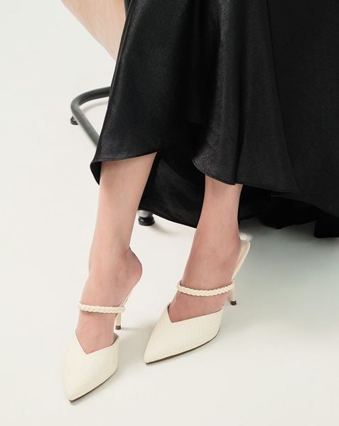  Giày Cao Gót Mules Quai Thắt Bính 