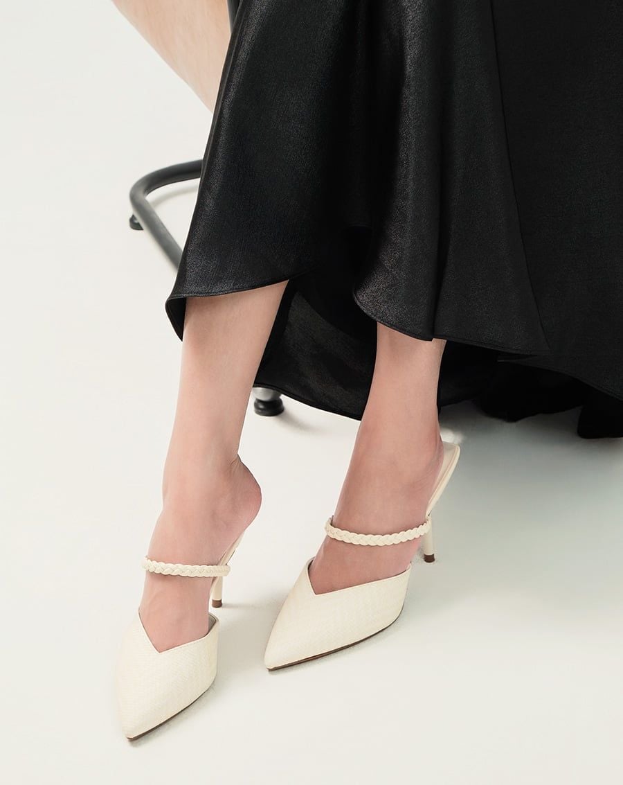  Giày Cao Gót Mules Quai Thắt Bính 