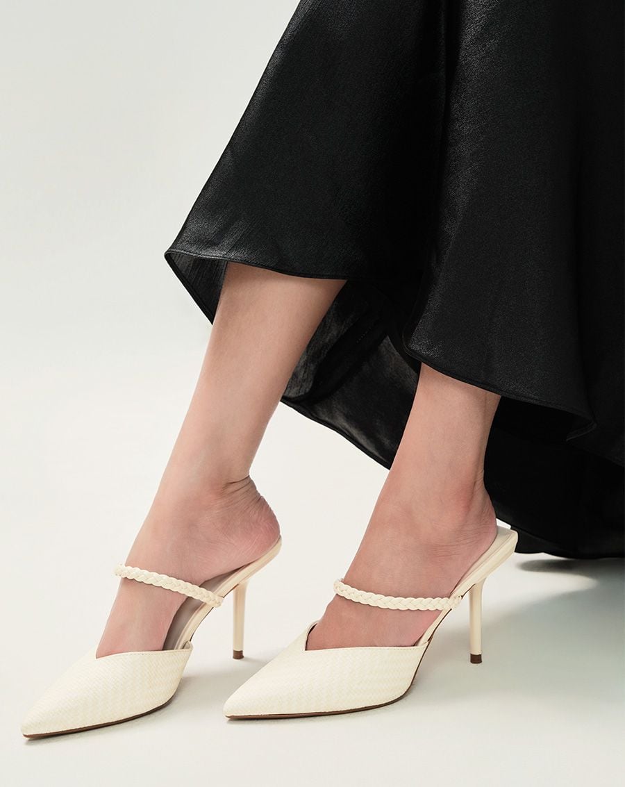  Giày Cao Gót Mules Quai Thắt Bính 