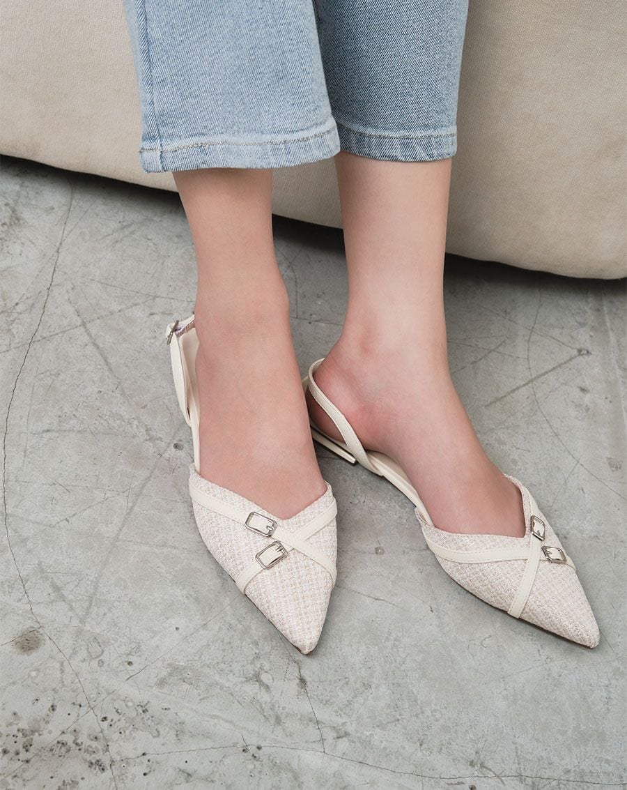  Giày Búp Bê Phối Vải Đan 