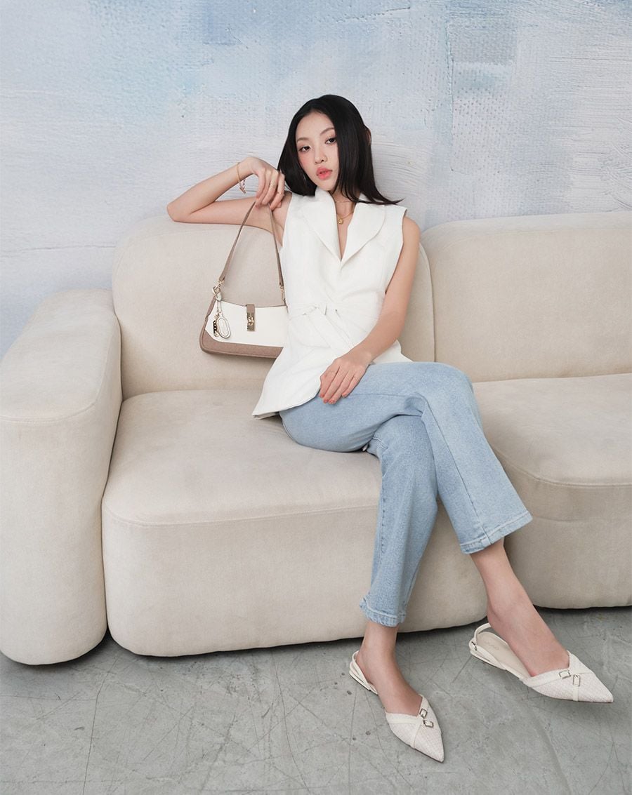  Giày Búp Bê Phối Vải Đan 