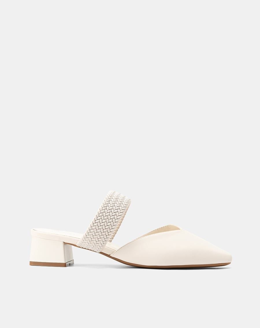  Giày Cao Gót Mules Phối Quai Thun Bện 