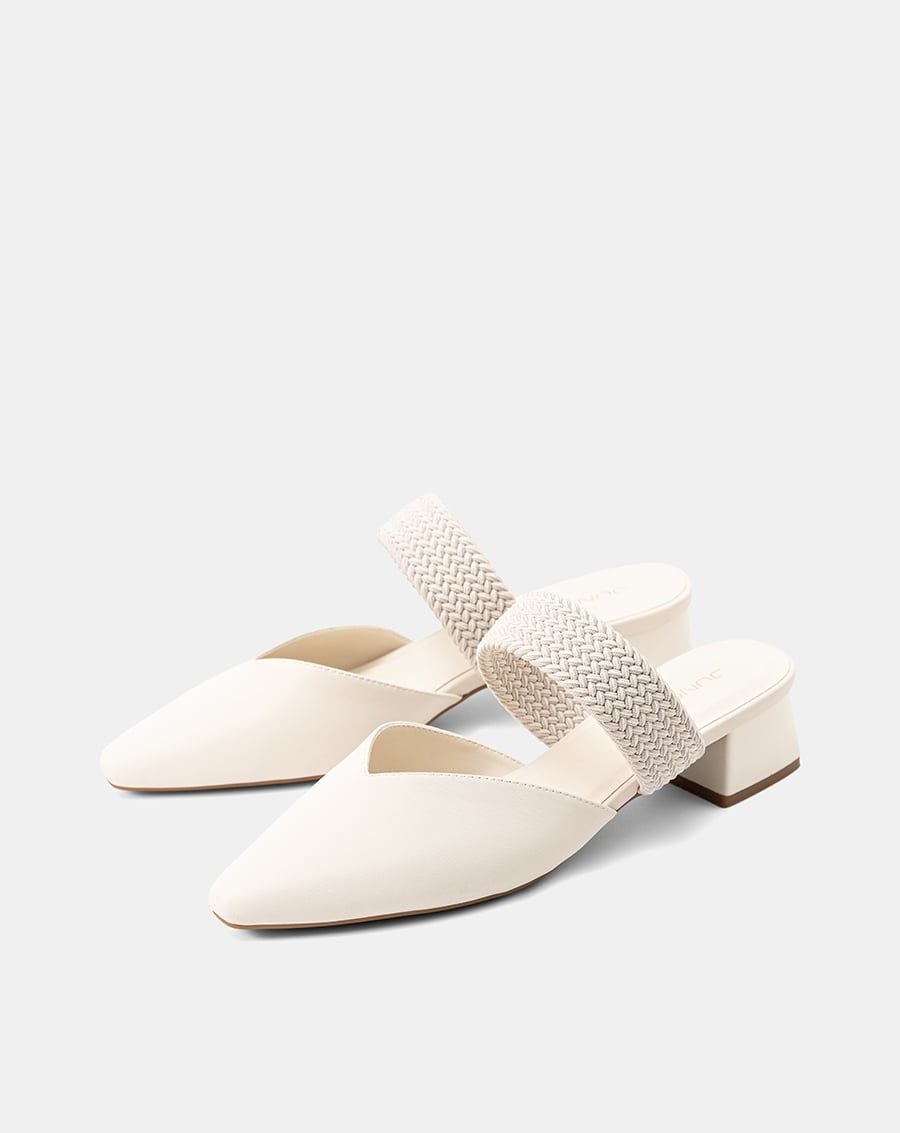  Giày Cao Gót Mules Phối Quai Thun Bện 