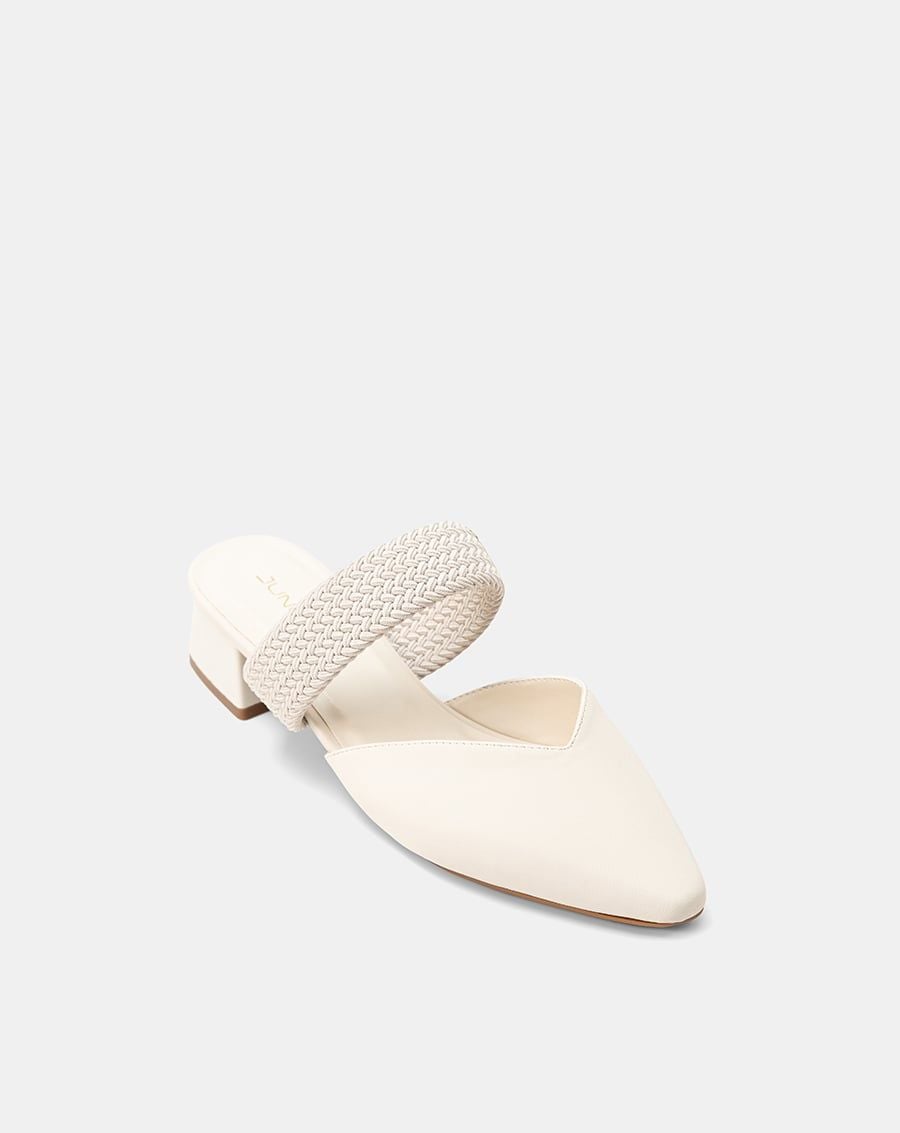  Giày Cao Gót Mules Phối Quai Thun Bện 