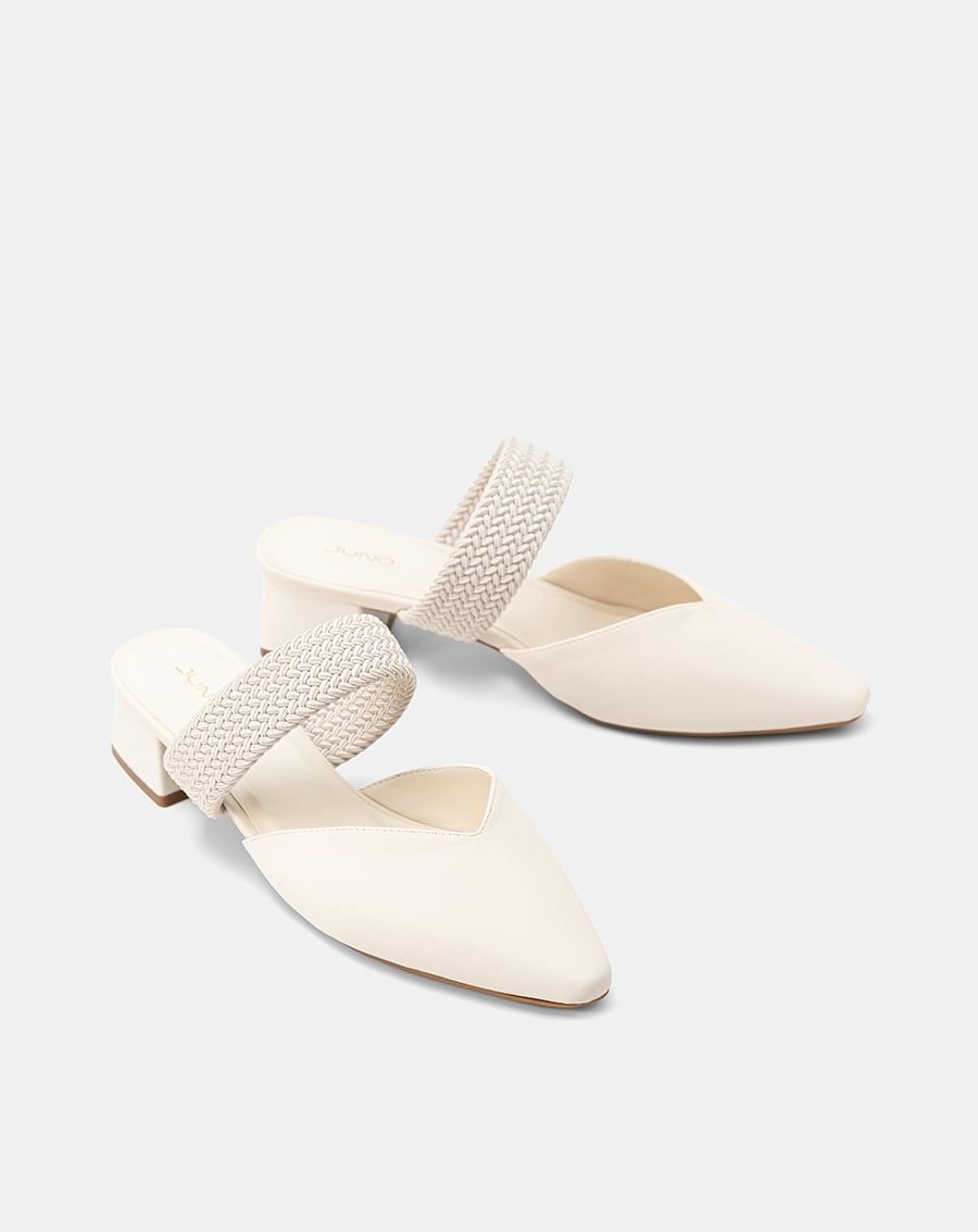  Giày Cao Gót Mules Phối Quai Thun Bện 