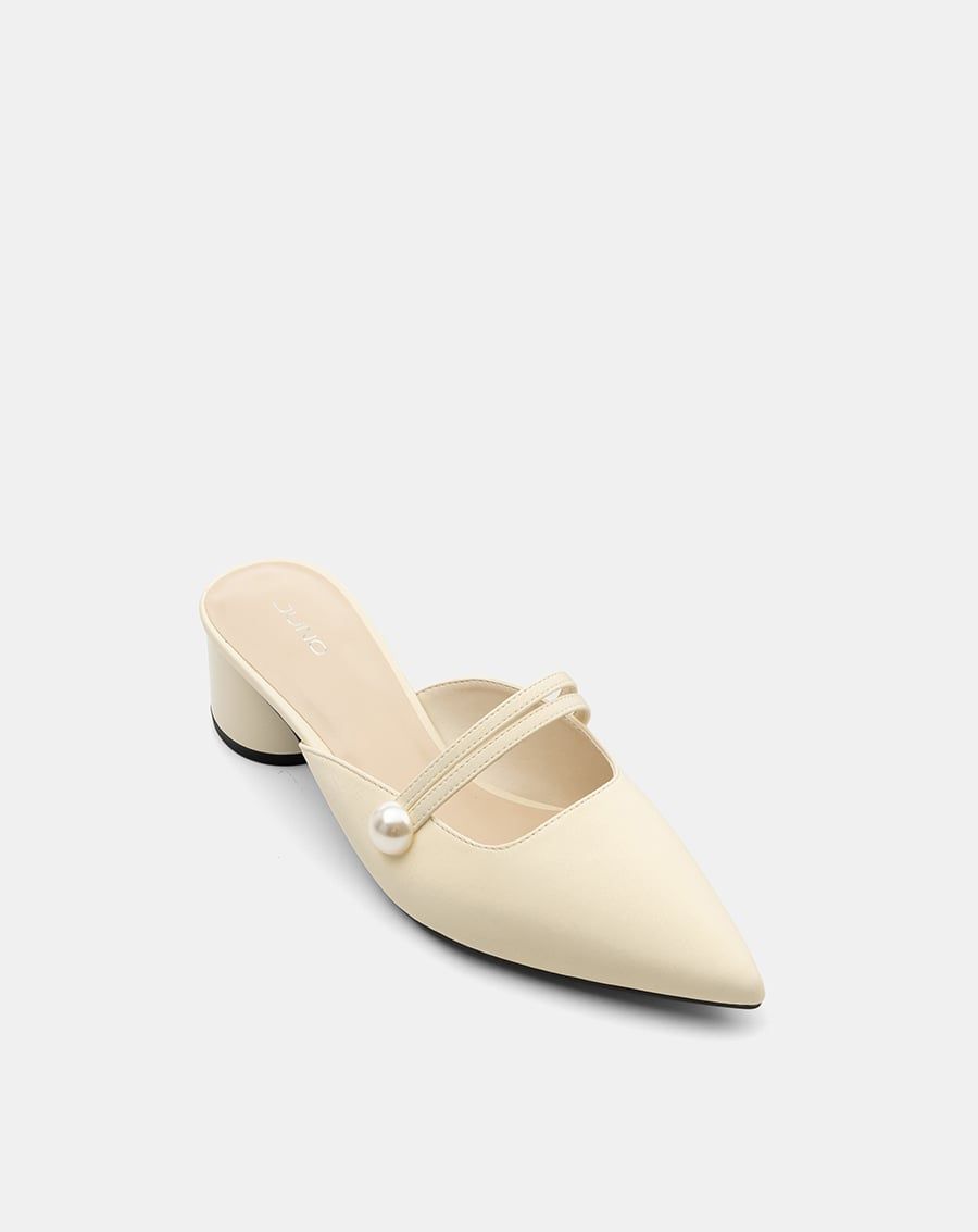  Giày Cao Gót Mules Phối Khóa Ngọc Trai 