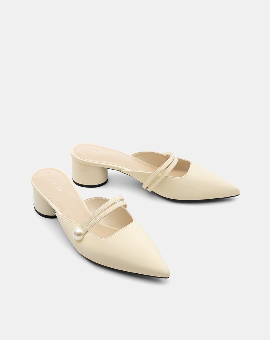  Giày Cao Gót Mules Phối Khóa Ngọc Trai 