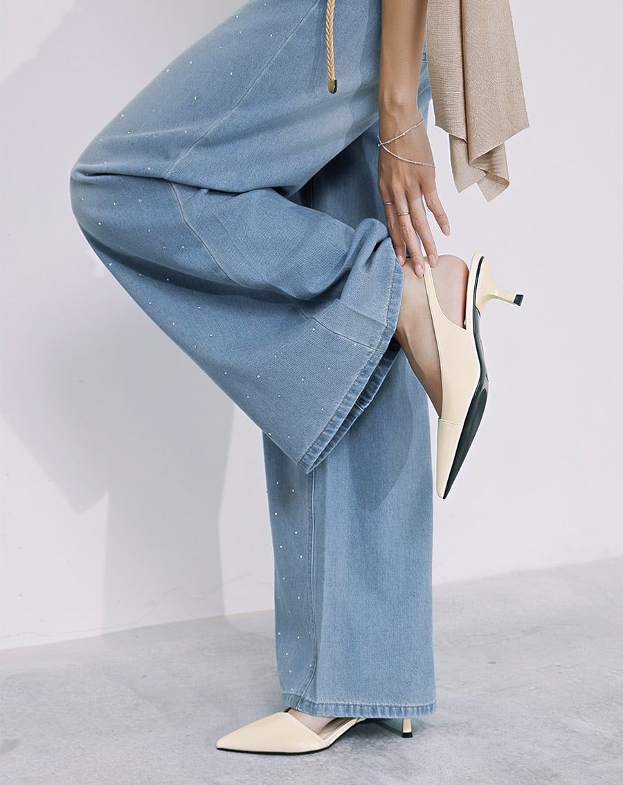 Giày Cao Gót Slingback Kitten Heel Mũi Nhọn 