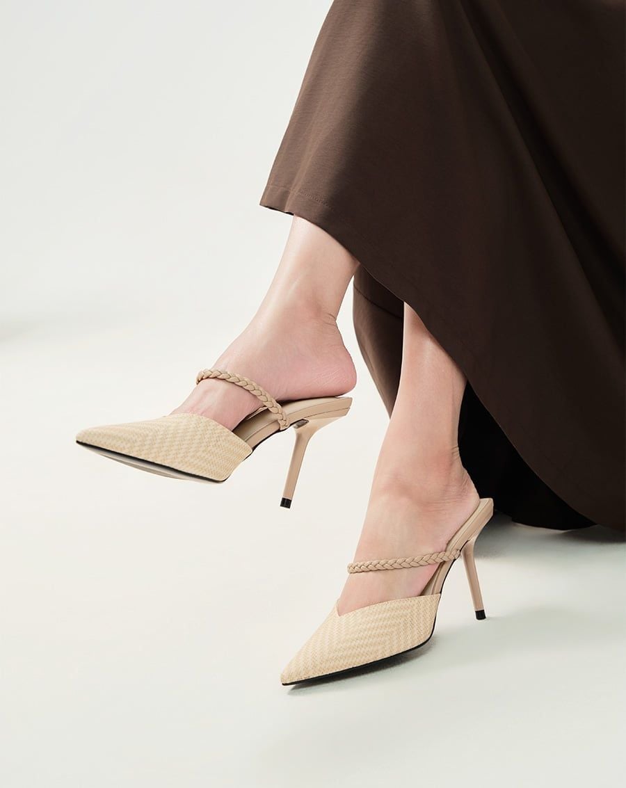  Giày Cao Gót Mules Quai Thắt Bính 