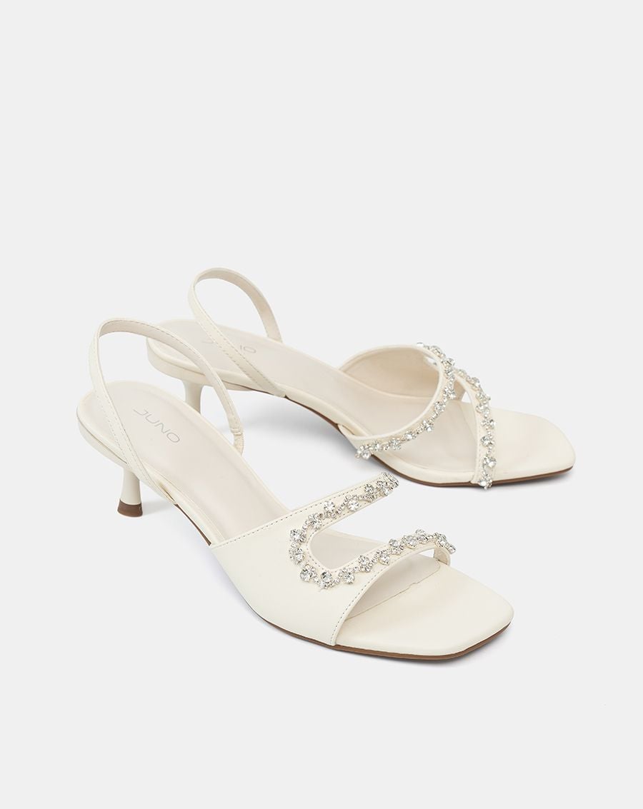  Giày Sandal Cao Gót Quai Cách Điệu Đính Dây Đá 