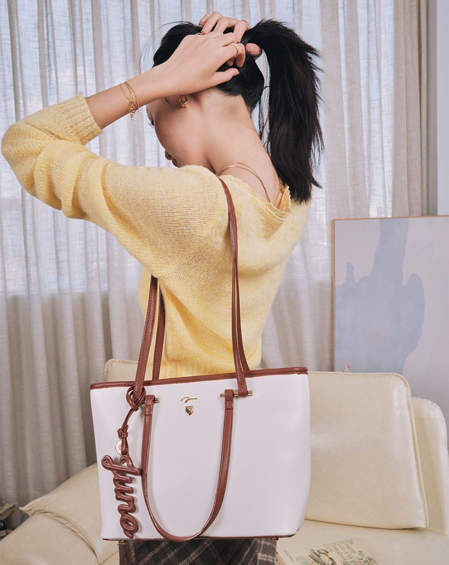  Túi Xách Trung Tote Bag Double-Handle Trang Trí Charm Juno 