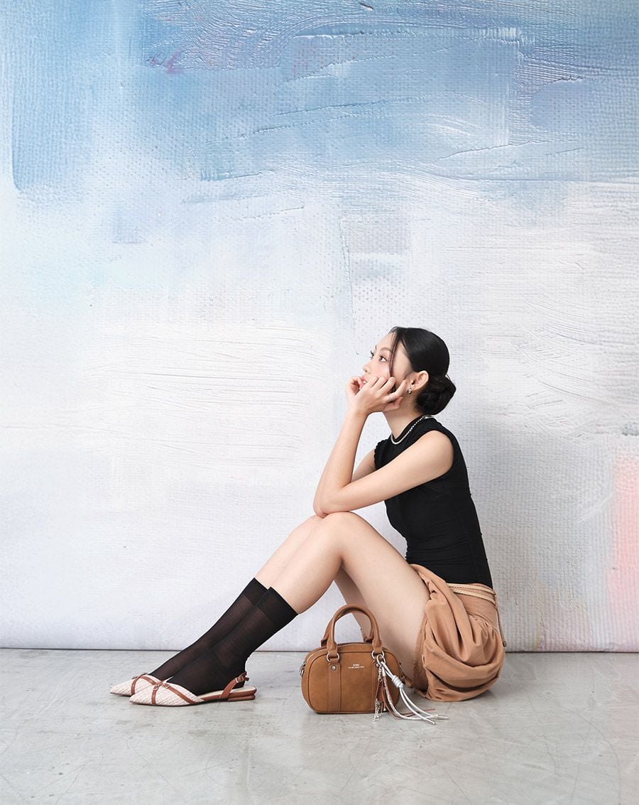  Giày Búp Bê Phối Vải Đan 