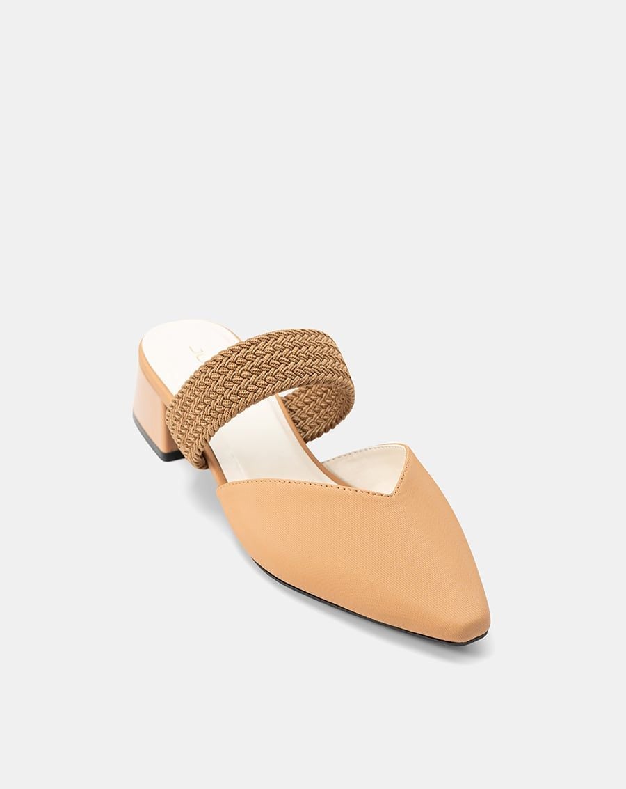  Giày Cao Gót Mules Phối Quai Thun Bện 