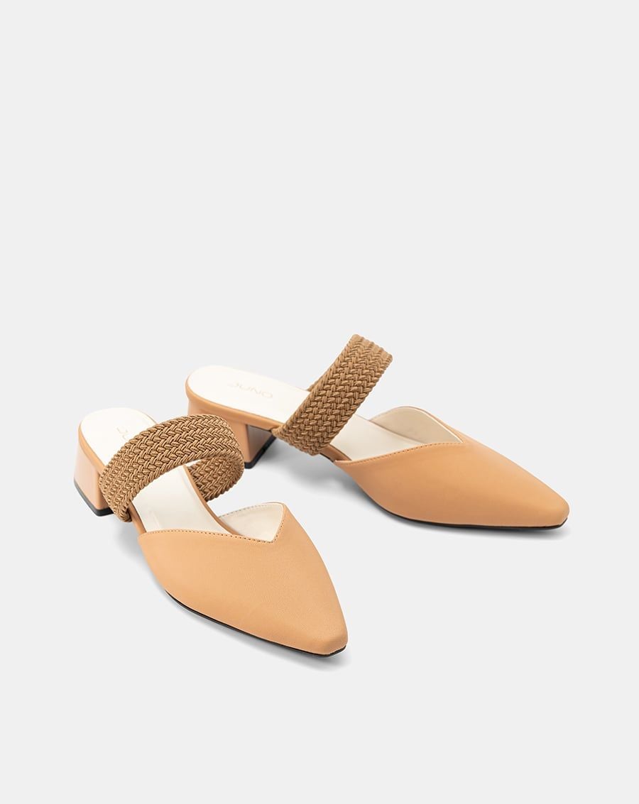  Giày Cao Gót Mules Phối Quai Thun Bện 