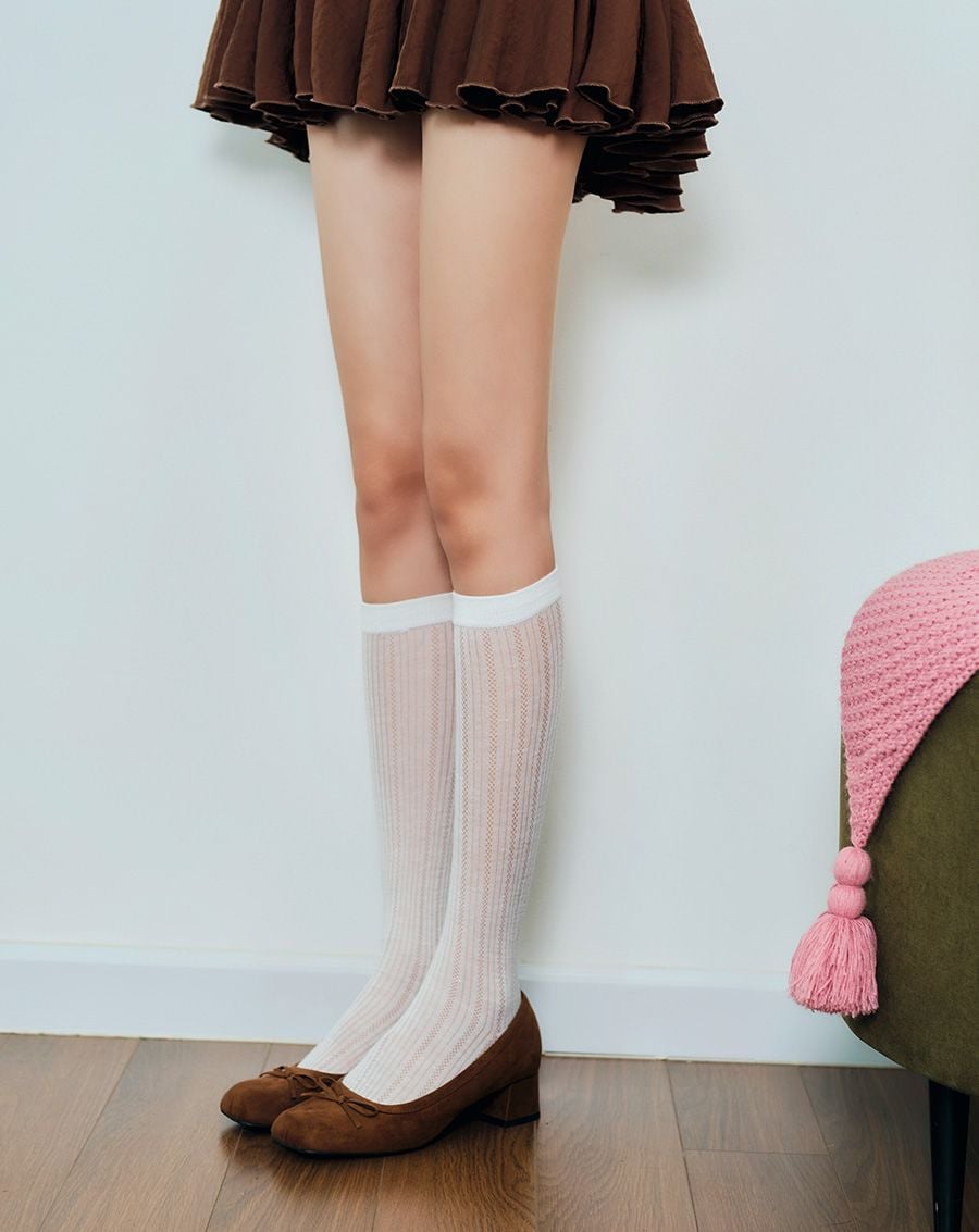  Giày Cao Gót Mũi Vuông Phối Nơ 