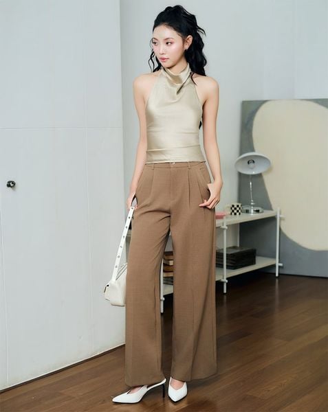  Quần tây ống suông xếp ly vải mềm 