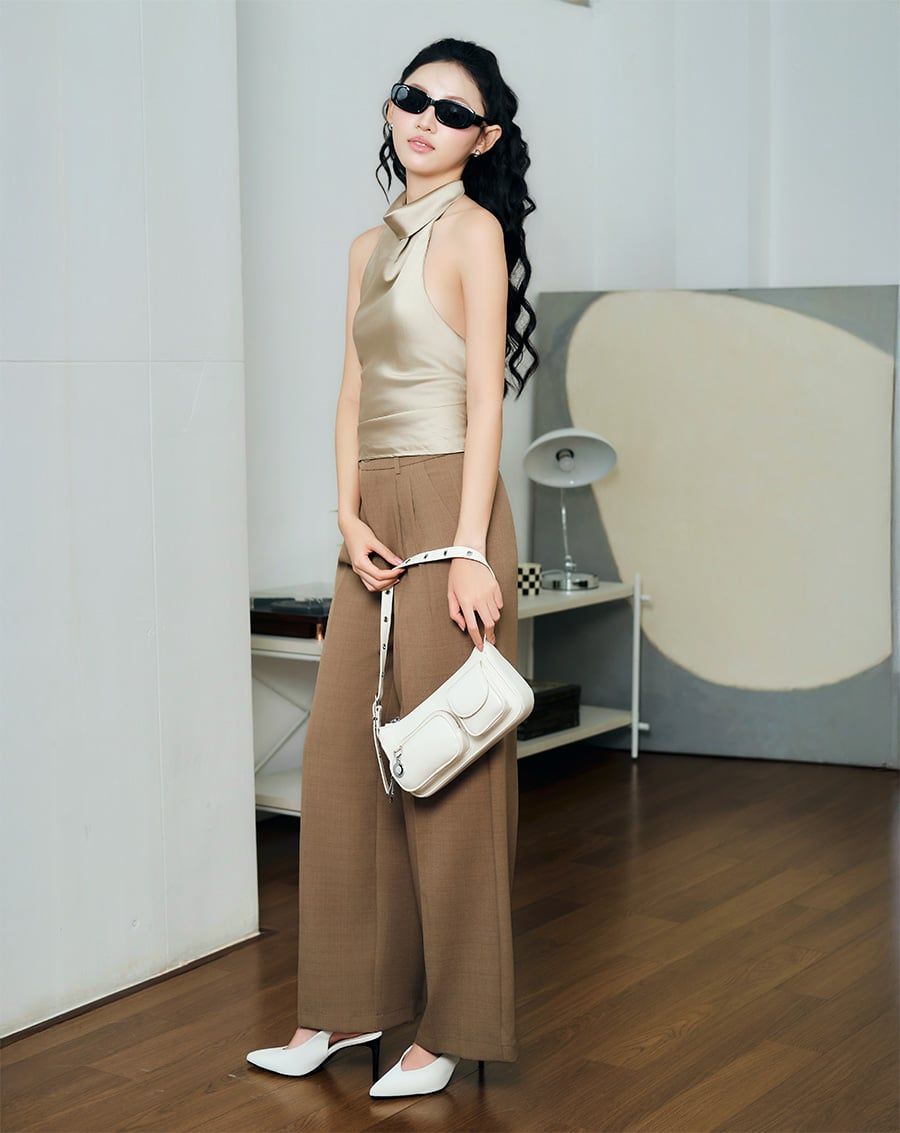  Quần tây ống suông xếp ly vải mềm 