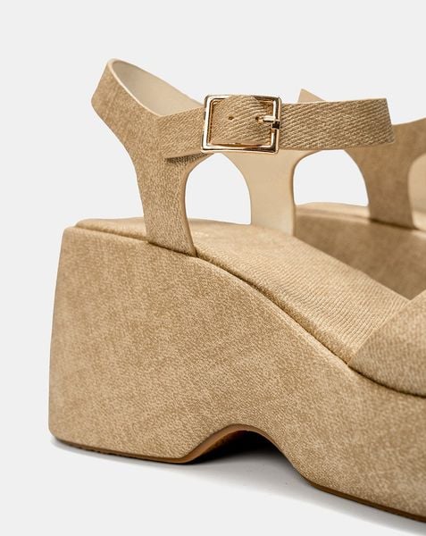  Giày Sandal Đế Xuồng Quai Phối Buckle Vuông 